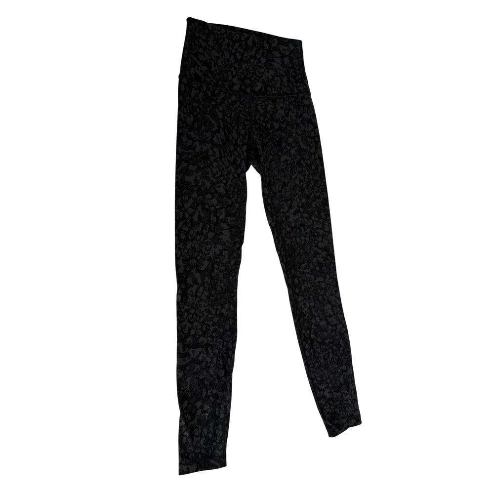 Lululemon High Rise Leggings Black Charcoal Leopard Camo Print 25 Inseam